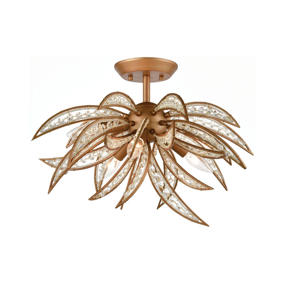 Elk Lighting-16762/5-Naples - 5 Light Semi-Flush Mount in Modern/Contemporary Style with Nature-Inspired/Organic and Luxe inspirations - 14 Inches tall and 21 inches wide   Matte Gold Finish with Clea