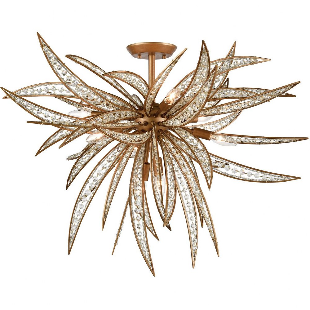 Elk Lighting-16763/8-Naples - 8 Light Semi-Flush Mount in Modern/Contemporary Style with Nature-Inspired/Organic and Luxe inspirations - 25 Inches tall and 35 inches wide   Matte Gold Finish with Clea