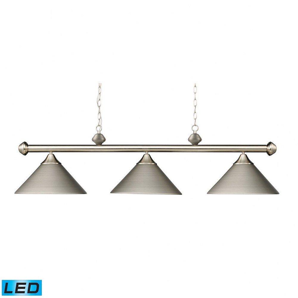 Elk Lighting-168-SN-LED-Casual Traditions - 28.5W 3 LED Island in Transitional Style with Art Deco and Retro inspirations - 15 Inches tall and 14 inches wide   Satin Nickel Finish with Metal Shade