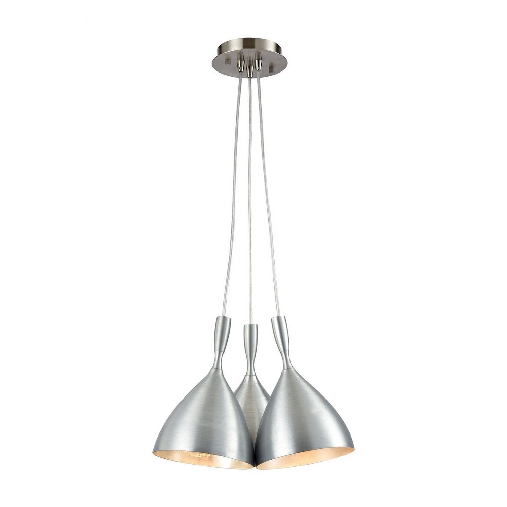 Elk Lighting-17042/3SR-Spun Aluminum - 3 Light Pendant in Modern/Contemporary Style with Mid-Century and Scandinavian inspirations - 10 Inches tall and 15 inches wide   Satin Nickel Finish with Metal 