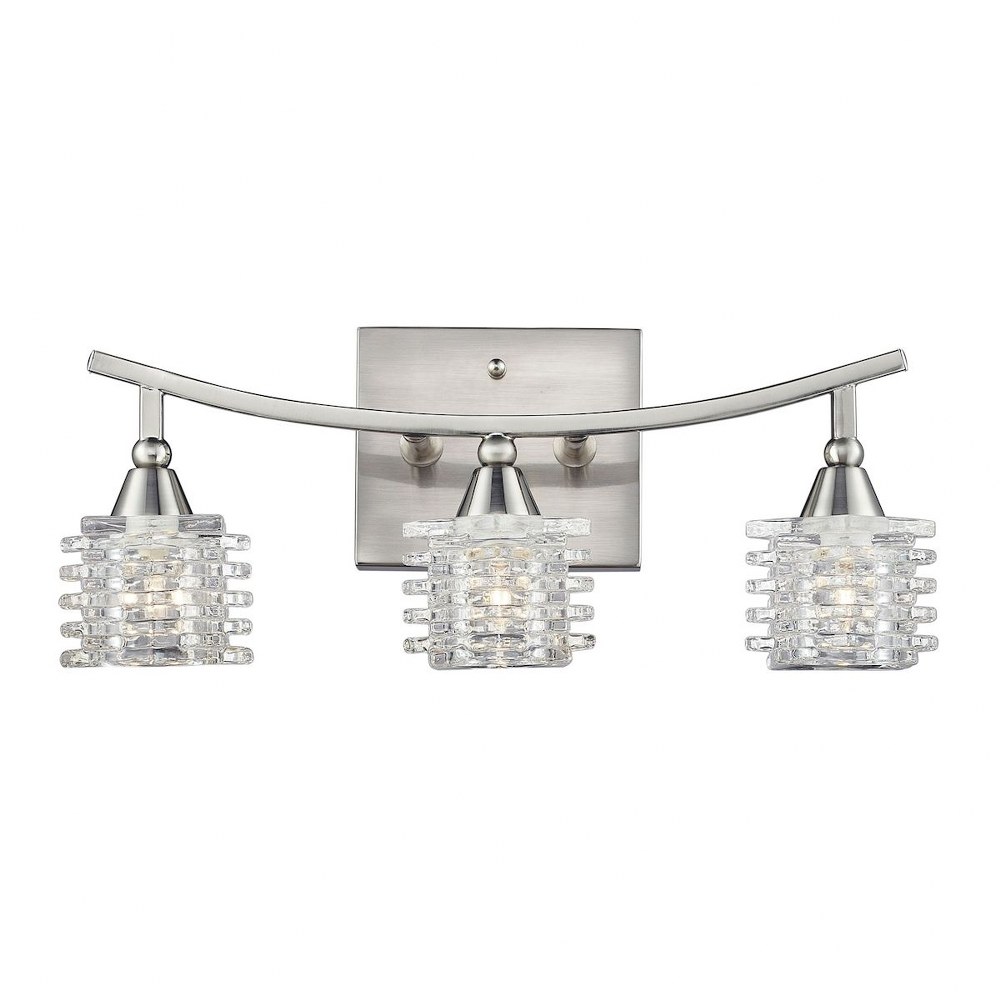 Elk Lighting-17131/3-Matrix - 3 Light Bath Vanity in Modern/Contemporary Style with Asian and Luxe/Glam inspirations - 7 Inches tall and 15 inches wide   Satin Nickel Finish with Clear Glass