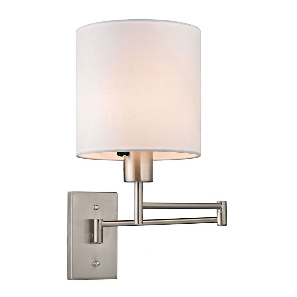 Elk Lighting-17150/1-Carson - 1 Light Swingarm Wall Sconce in Transitional Style with Scandinavian and Retro inspirations - 13 Inches tall and 7 inches wide   Brushed Nickel Finish with White Fabric S