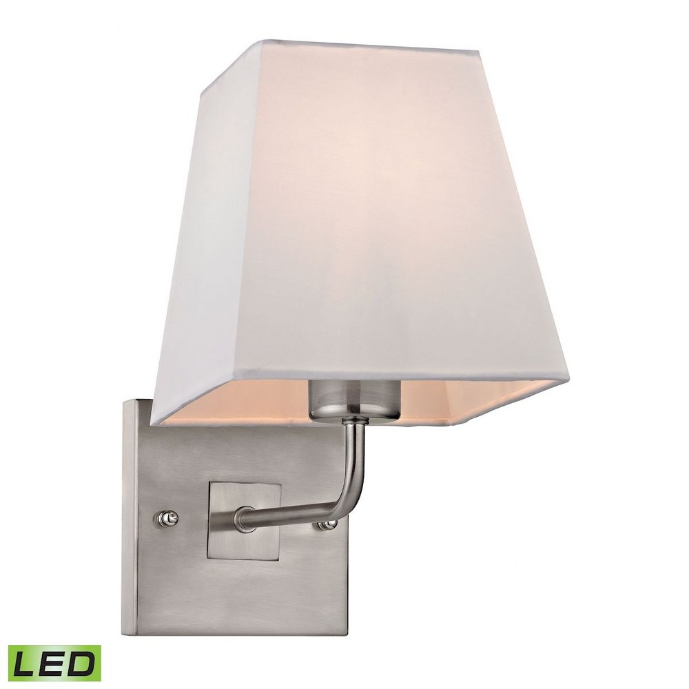 Elk Lighting-17152/1-LED-Beverly - 9.5W 1 LED Wall Sconce in Transitional Style with Scandinavian and Retro inspirations - 10 Inches tall and 6 inches wide   Brushed Nickel Finish with White Fabric Sh