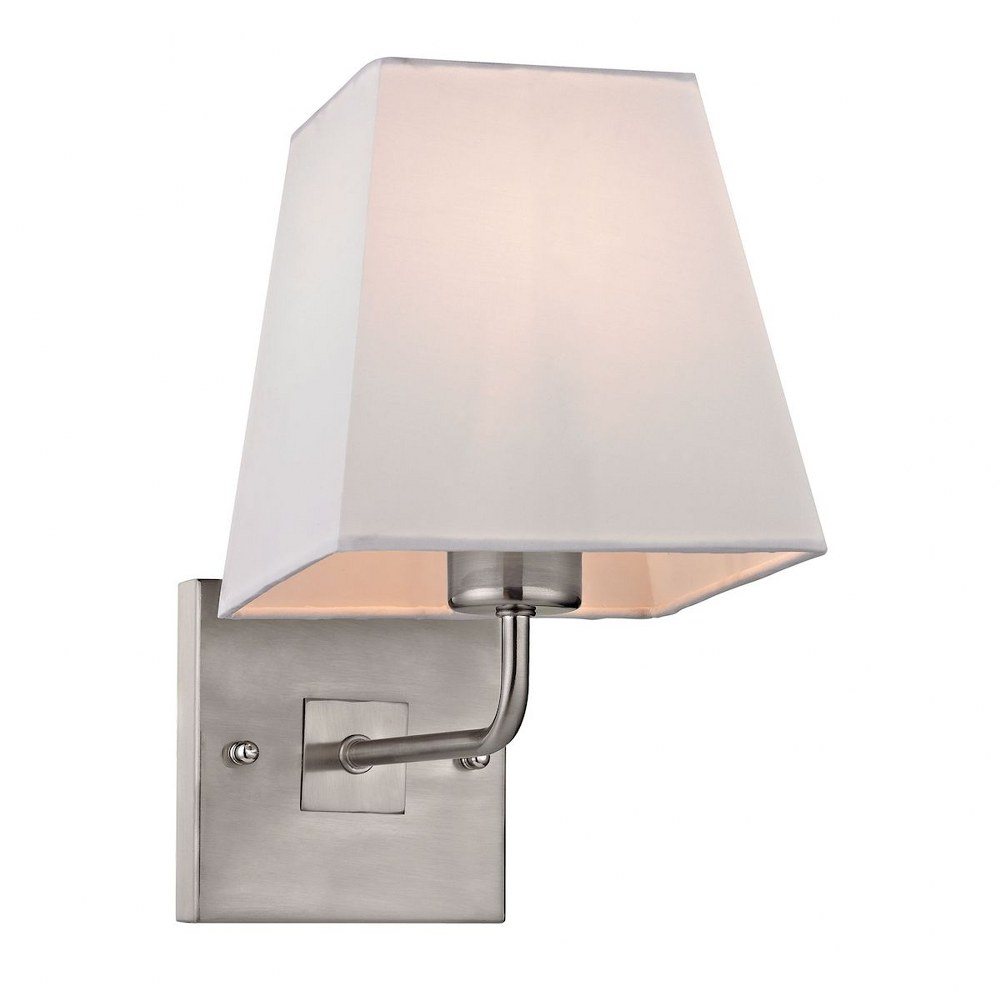 Elk Lighting-17152/1-Beverly - 1 Light Wall Sconce in Transitional Style with Scandinavian and Retro inspirations - 10 Inches tall and 6 inches wide   Brushed Nickel Finish with White Fabric Shade