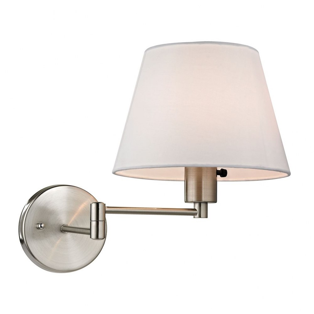 Elk Lighting-17153/1-Avenal - 1 Light Swingarm Wall Sconce in Transitional Style with Scandinavian and Retro inspirations - 12 Inches tall and 9 inches wide   Brushed Nickel Finish with White Fabric S