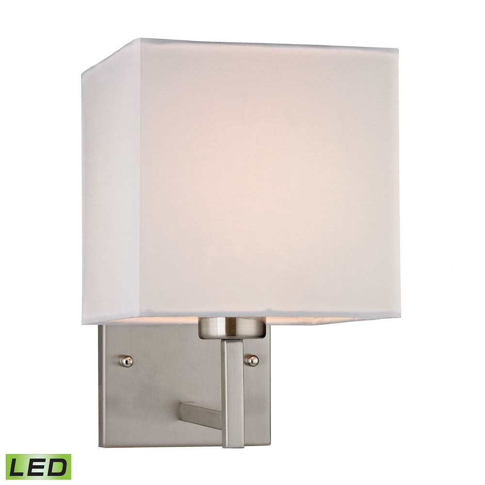 Elk Lighting-17160/1-LED-Davis - 9.5W 1 LED Wall Sconce in Transitional Style with Scandinavian and Retro inspirations - 10 Inches tall and 7 inches wide   Brushed Nickel Finish with White Fabric Shad