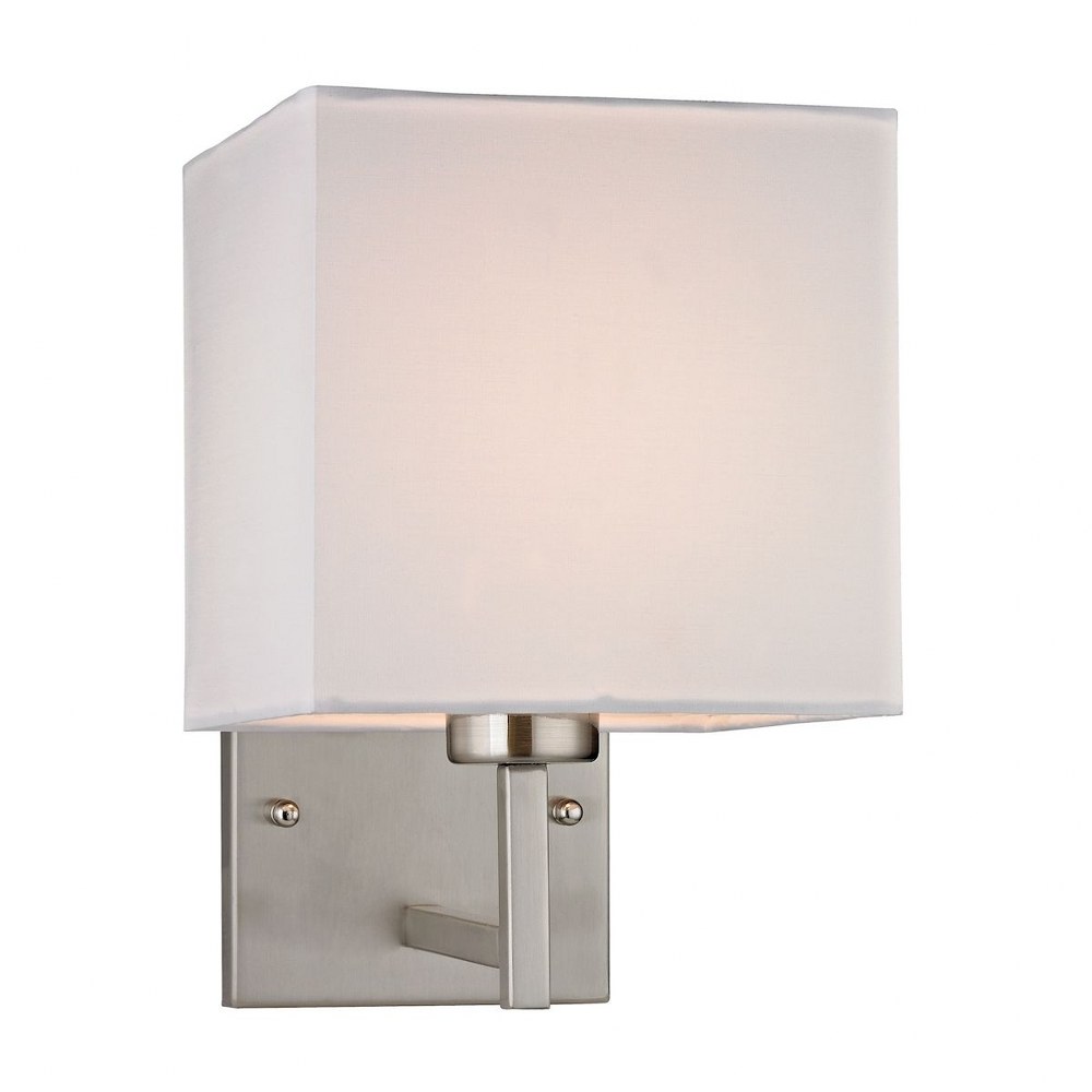 Elk Lighting-17160/1-Davis - 1 Light Wall Sconce in Transitional Style with Scandinavian and Retro inspirations - 10 Inches tall and 7 inches wide   Brushed Nickel Finish with White Fabric Shade