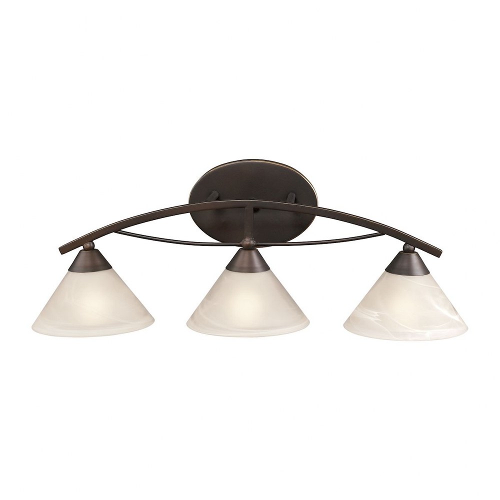 Elk Lighting-17642/3-Elysburg - 3 Light Bath Vanity in Transitional Style with Art Deco and Retro inspirations - 10 Inches tall and 25 inches wide   Oil Rubbed Bronze Finish with White Marbleized Glas