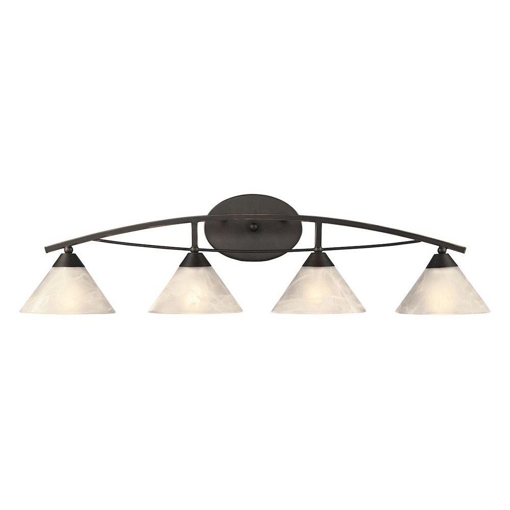 Elk Lighting-17643/4-Elysburg - 4 Light Bath Vanity in Transitional Style with Art Deco and Retro inspirations - 9 Inches tall and 36 inches wide   Oil Rubbed Bronze Finish with White Marbleized Glass