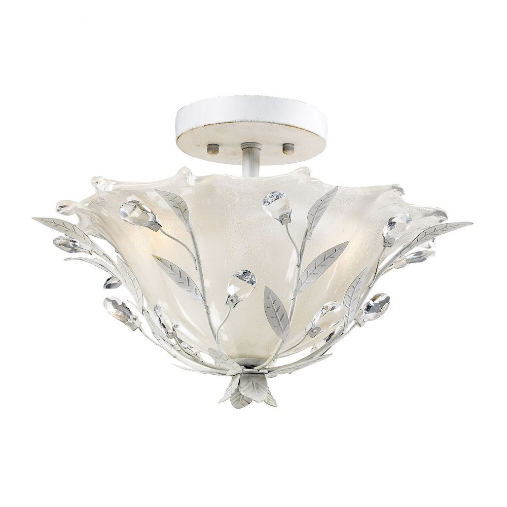 Elk Lighting-18111/2-Circeo - 2 Light Semi-Flush Mount in Traditional Style with Shabby Chic and Nature/Organic inspirations - 11 Inches tall and 17 inches wide   Antique White Finish with White Shade