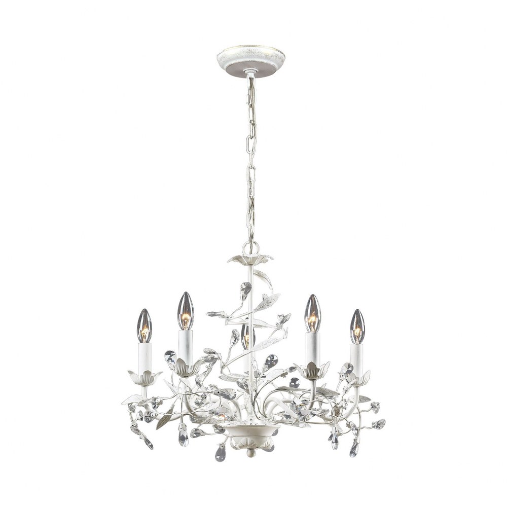 Elk Lighting-18113/5-Circeo - 5 Light Chandelier in Traditional Style with Shabby Chic and Nature/Organic inspirations - 18 Inches tall and 21 inches wide   Antique White Finish with Clear Crystal