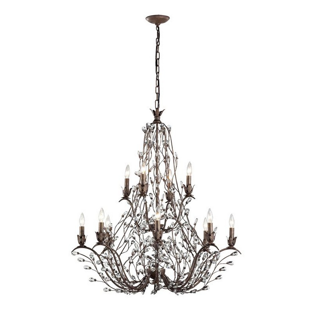 Elk Lighting-18147/8+4-Sagemore - 12 Light Chandelier in Traditional Style with Shabby Chic and Nature/Organic inspirations - 40 Inches tall and 37 inches wide   Bronze Rust Finish with Clear Crystal