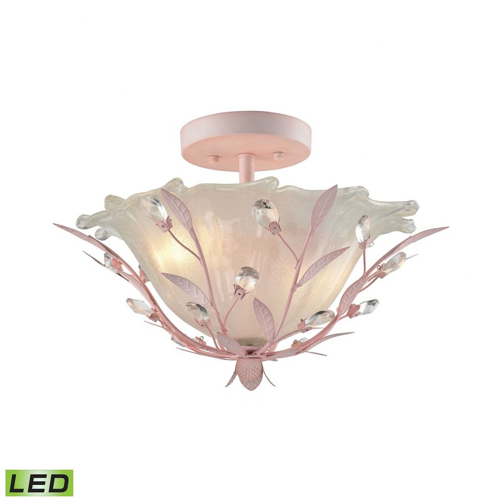 Elk Lighting-18151/2-LED-Circeo - 19W 2 LED Semi-Flush Mount in Traditional Style with Shabby Chic and Nature/Organic inspirations - 11 Inches tall and 17 inches wide   Light Pink Finish with Frosted 