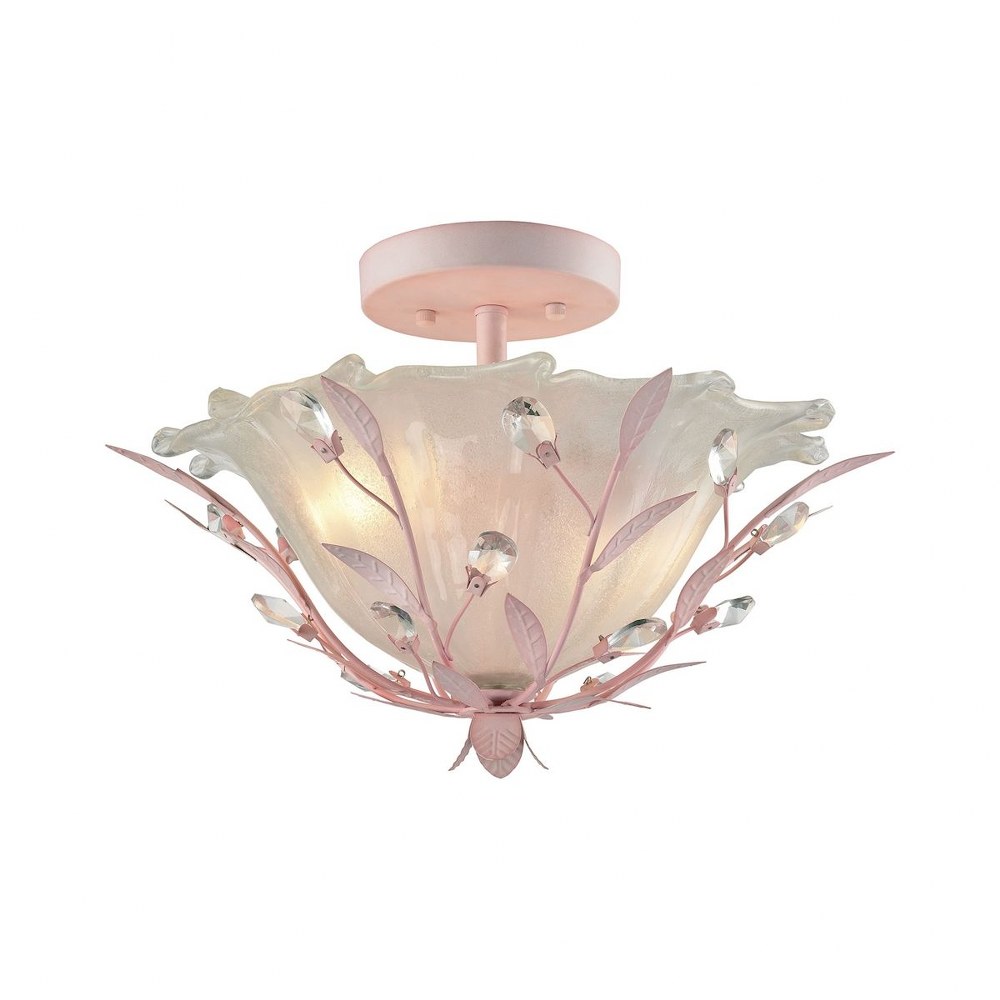 Elk Lighting-18151/2-Circeo - 2 Light Semi-Flush Mount in Traditional Style with Shabby Chic and Nature/Organic inspirations - 11 Inches tall and 17 inches wide   Light Pink Finish with Frosted Hand-F