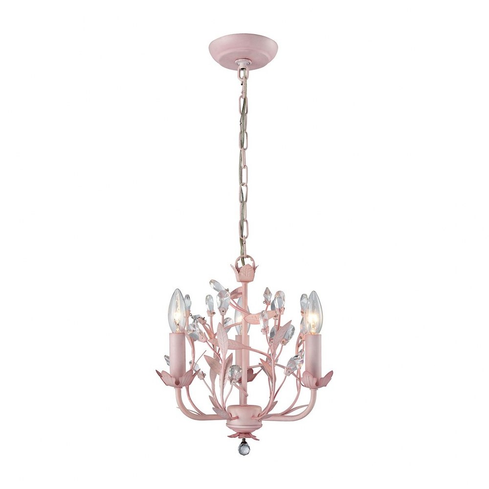 Elk Lighting-18152/3-Circeo - 3 Light Chandelier in Traditional Style with Shabby Chic and Nature/Organic inspirations - 12 Inches tall and 13 inches wide   Light Pink Finish with Clear Crystal