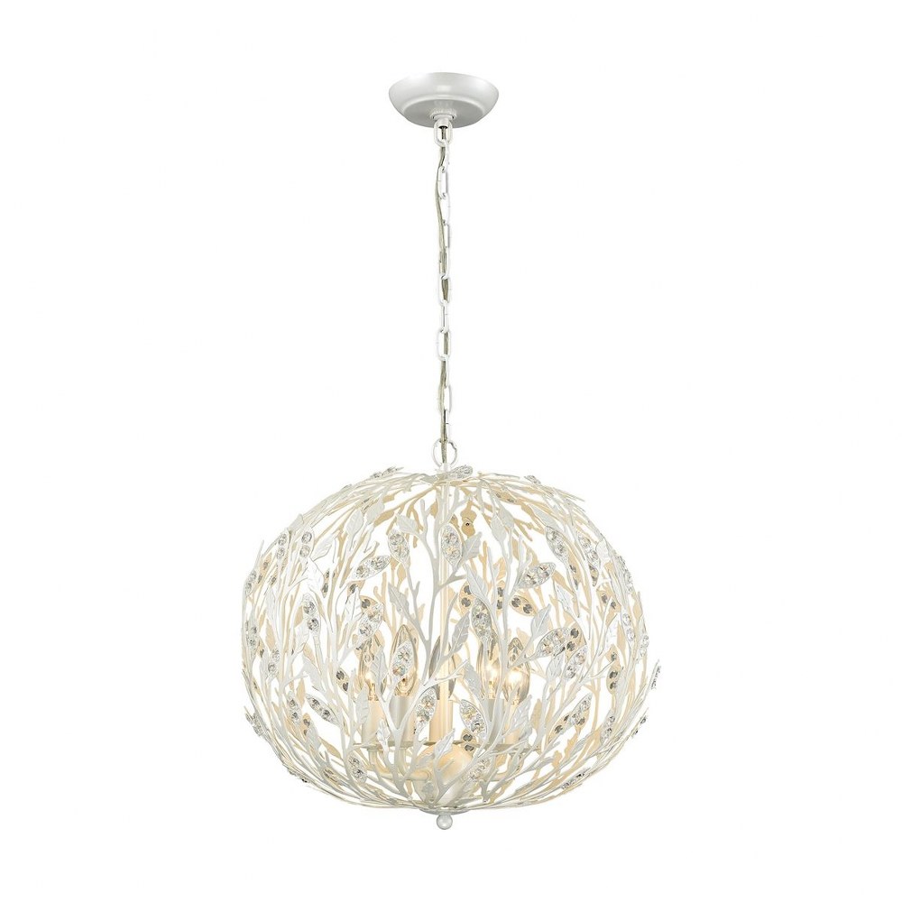 Elk Lighting-18185/5-Trella - 5 Light Chandelier in Traditional Style with Shabby Chic and Nature/Organic inspirations - 17 Inches tall and 18 inches wide   Pearl White Finish with Openwork Metal Shad