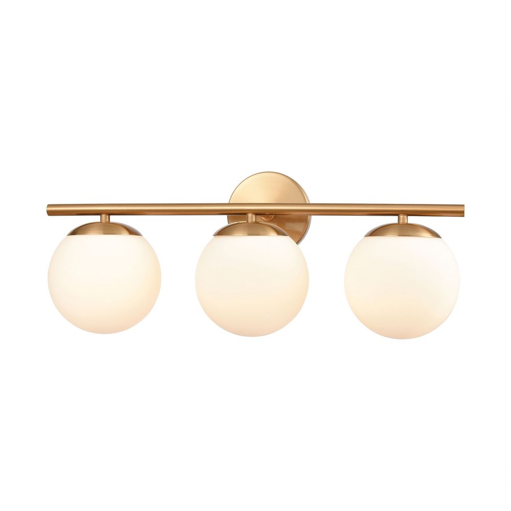 Elk Lighting-18314/3-Hollywood Blvd. - 3 Light Bath Vanity in Modern/Contemporary Style with Retro and Mid-Century Modern inspirations - 9 Inches tall and 22 inches wide   Satin Brass Finish with Whit