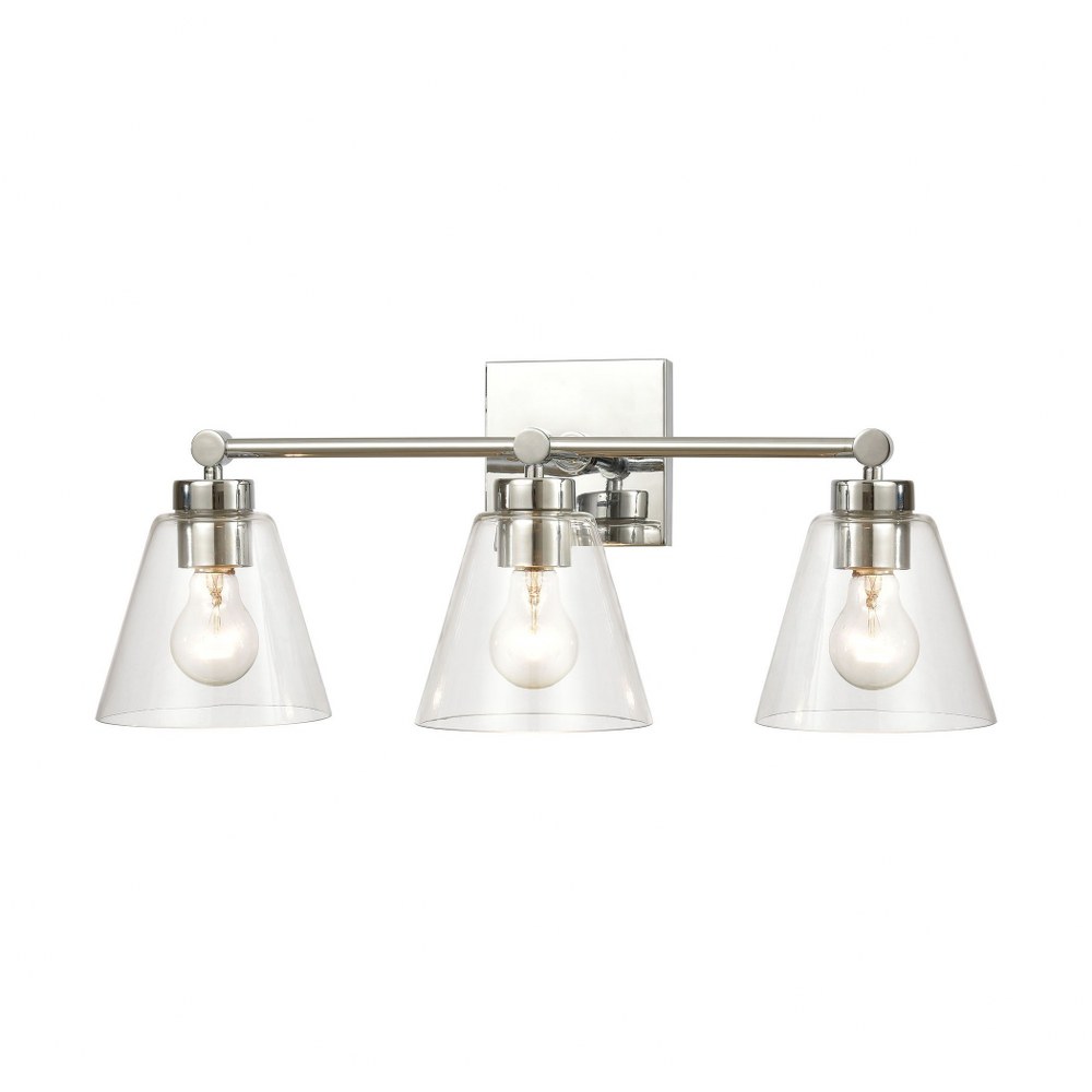 Elk Lighting-18344/3-East Point - 3 Light Bath Vanity in Transitional Style with Art Deco and Urban/Industrial inspirations - 10 Inches tall and 24 inches wide   Polished Chrome Finish with Clear Glas