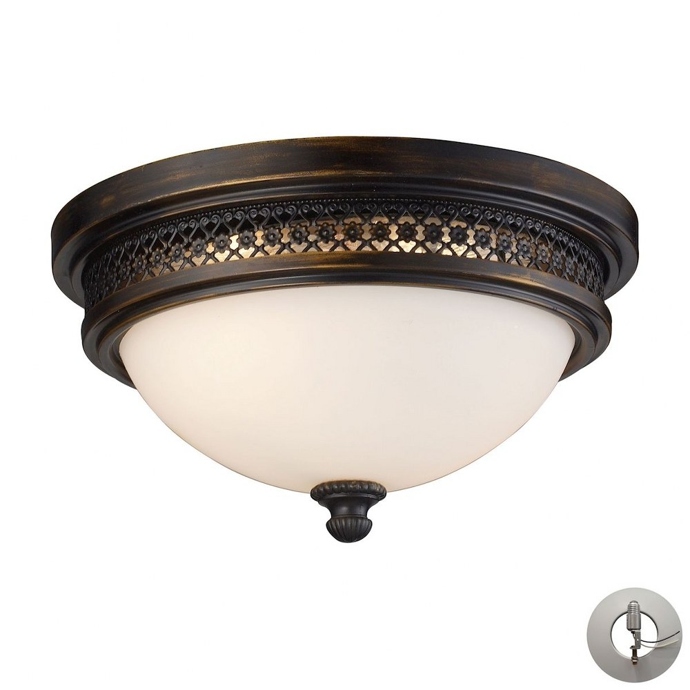 Elk Lighting-20100/2-LA-Two Light Flush Mount in Traditional Style with Vintage Charm and Country/Cottage inspirations - 5.5 Inches tall and 13 inches wide   Deep Rust Finish with Opal White Glass wit