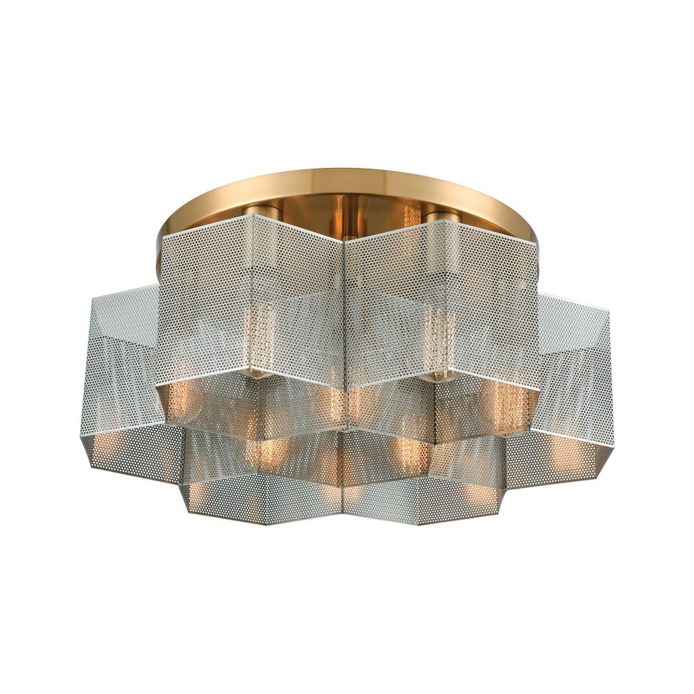 Elk Lighting-21109/7-Compartir - 7 Light Semi-Flush Mount in Modern/Contemporary Style with Urban and Luxe/Glam inspirations - 8 Inches tall and 19 inches wide   Satin Brass/Polished Nickel Finish wit