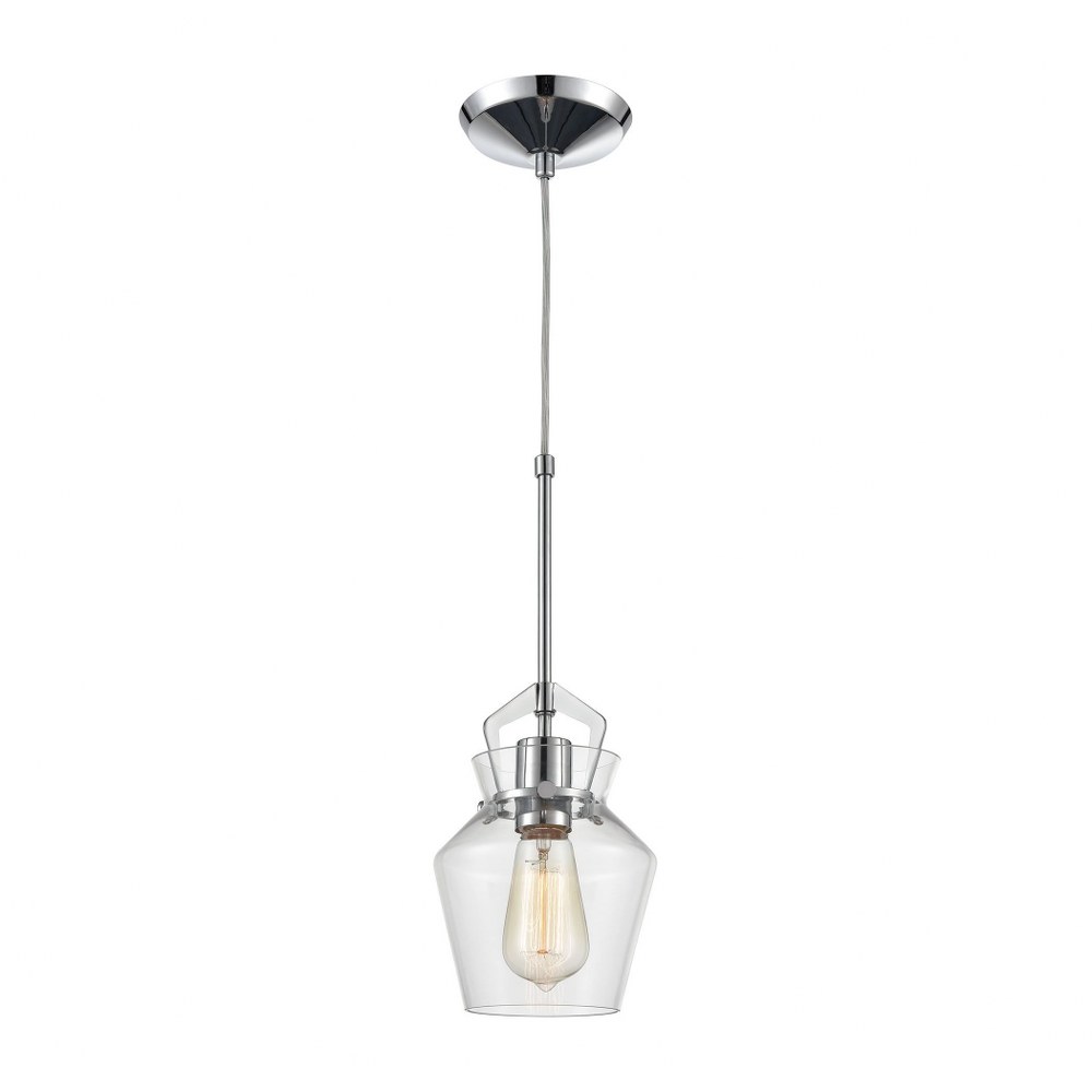 Elk Lighting-21161/1-Caliper - 1 Light Mini Pendant in Modern/Contemporary Style with Mid-Century and Retro inspirations - 9 Inches tall and 6 inches wide Clear  Polished Chrome Finish with Clear Glas