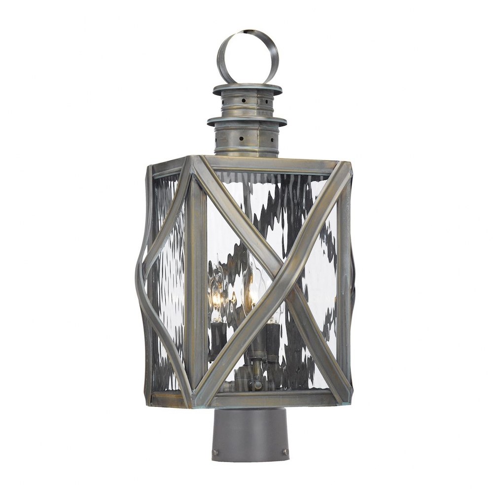 Elk Lighting-2143-WB-Dune Road - Three Light Outdoor Post Lantern   Olde Bay Finish with Water Glass