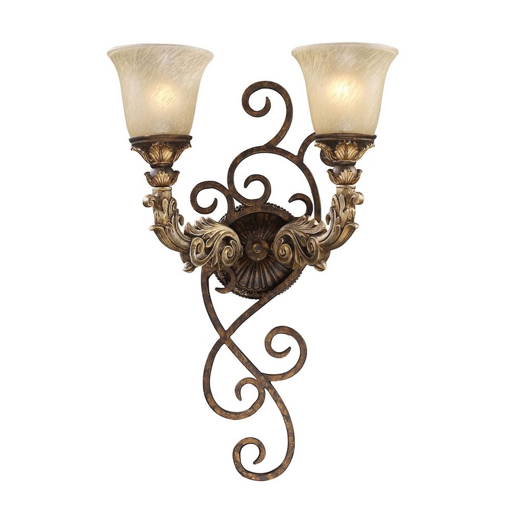 Elk Lighting-2155/2-Regency - 2 Light Wall Sconce in Traditional Style with Victorian and Country/Cottage inspirations - 13 Inches tall and 6 inches wide   Burnt Bronze Finish with Caramel Amber Glass