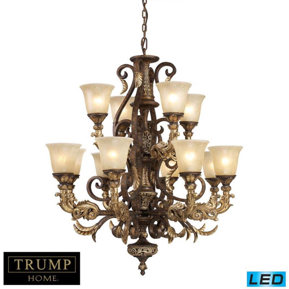 Elk Lighting-2165/8+4-LED-Regency - 114W 12 LED Chandelier in Traditional Style with Victorian and Country/Cottage inspirations - 38 Inches tall and 35 inches wide   Burnt Bronze Finish with Off-White
