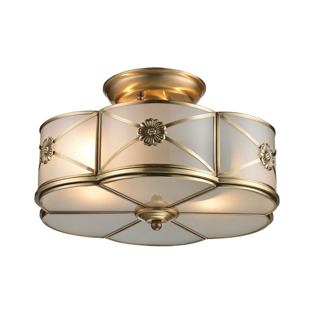 Elk Lighting-22002/2-Preston - 2 Light Semi-Flush Mount in Traditional Style with Art Deco and Luxe/Glam inspirations - 6 Inches tall and 14 inches wide   Brushed Brass Finish with White Glass