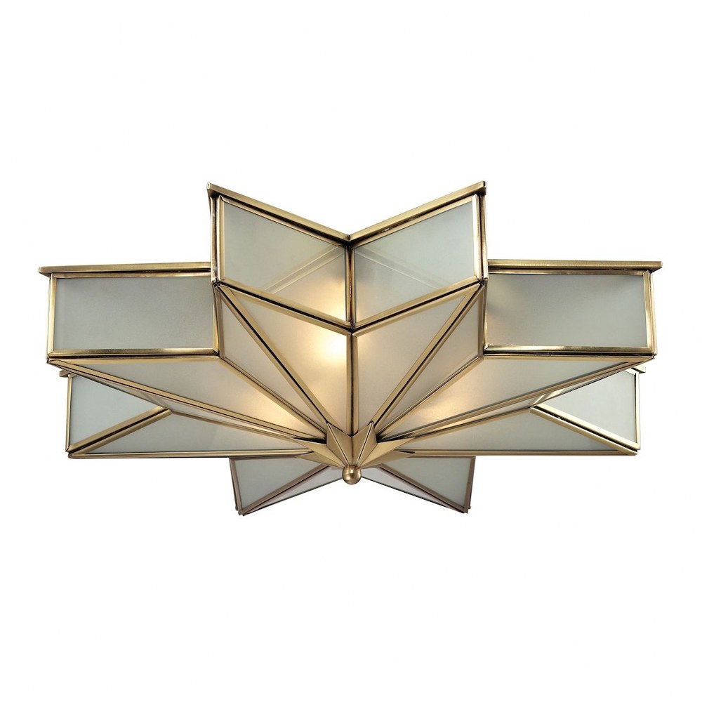 Elk Lighting-22011/3-Decostar - 3 Light Flush Mount in Traditional Style with Art Deco and Luxe/Glam inspirations - 6 Inches tall and 21 inches wide   Brushed Brass Finish with Frosted Glass