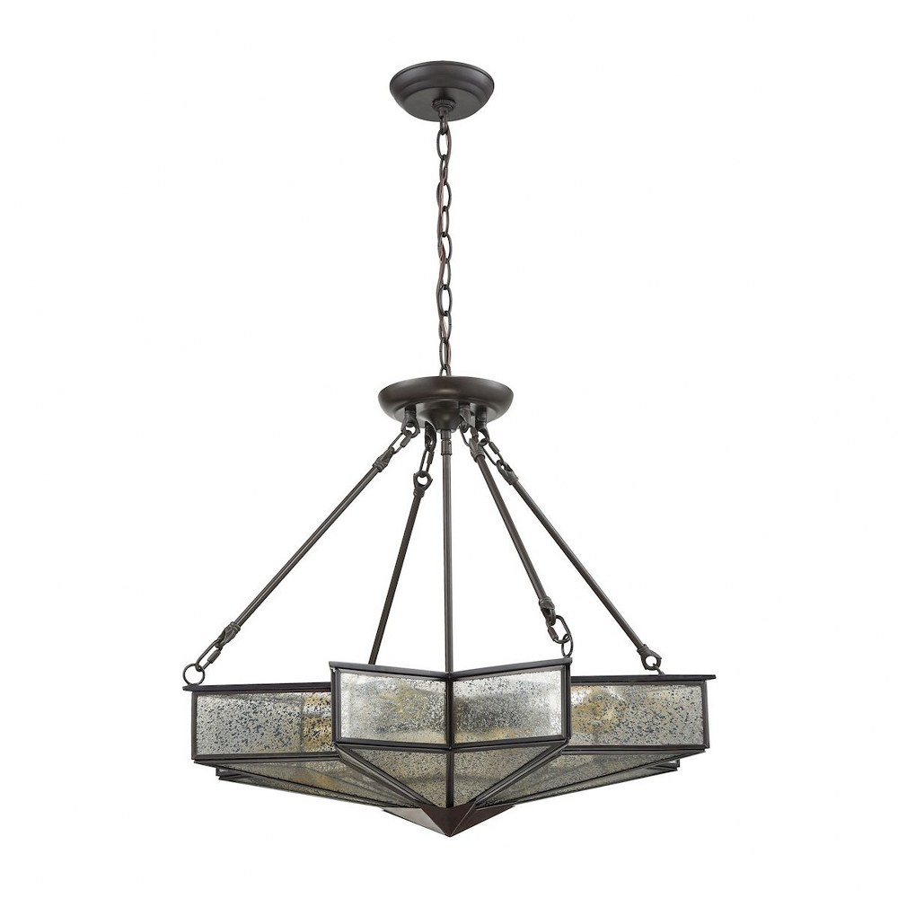 Elk Lighting-22014/4-Decostar - 4 Light Chandelier in Traditional Style with Art Deco and Luxe/Glam inspirations - 22 Inches tall and 25 inches wide   Oil Rubbed Bronze Finish with Mercury Glass