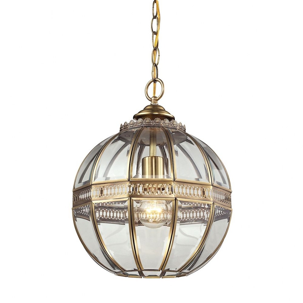 Elk Lighting-22020/1-Randolph - 1 Light Mini Pendant in Traditional Style with Asian and Retro inspirations - 13 Inches tall and 12 inches wide   Brushed Brass Finish with Clear Glass