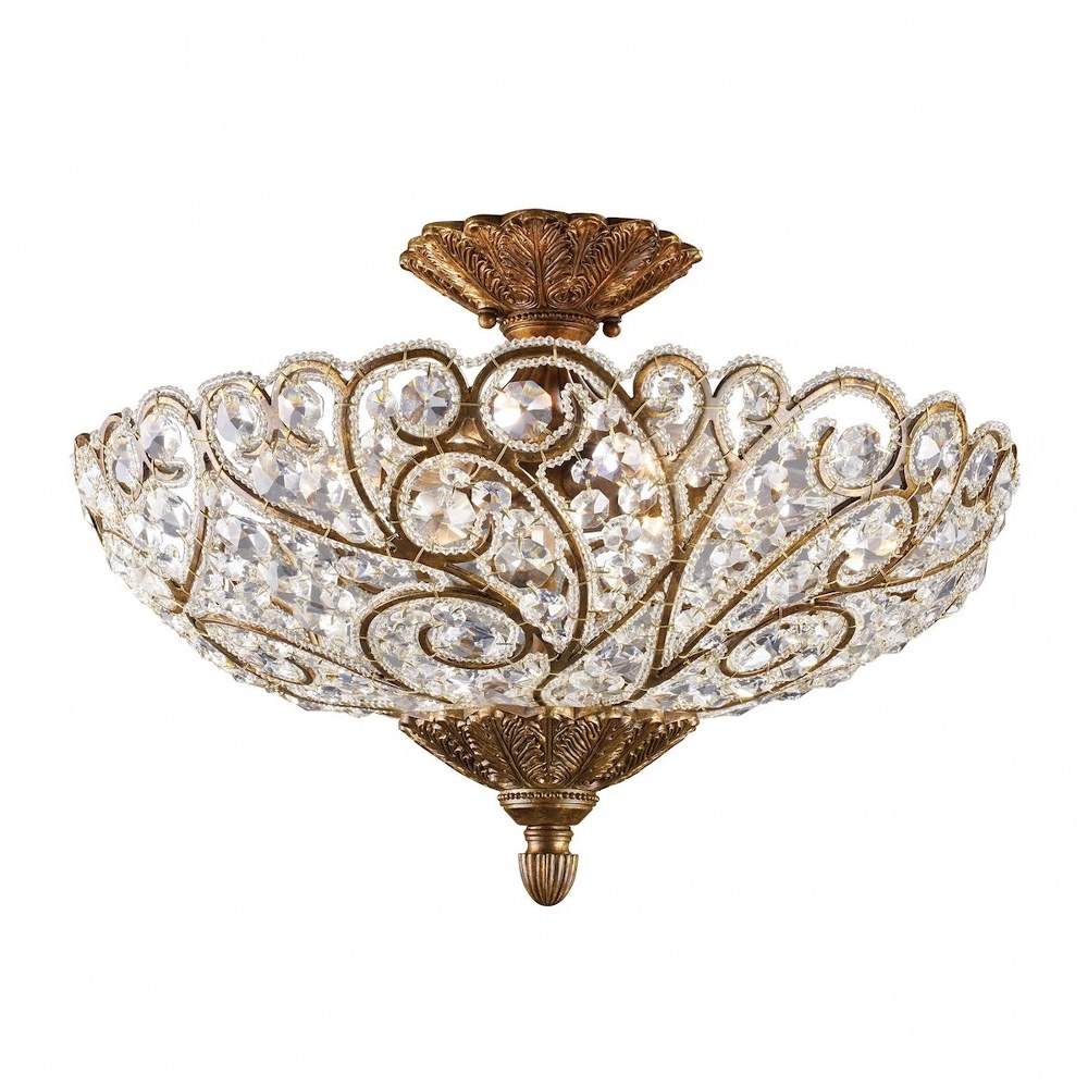 Elk Lighting-2402/6-Seneca - 6 Light Semi-Flush Mount in Traditional Style with Victorian and Luxe/Glam inspirations - 14 Inches tall and 20 inches wide   Spanish Bronze Finish with Clear Crystal