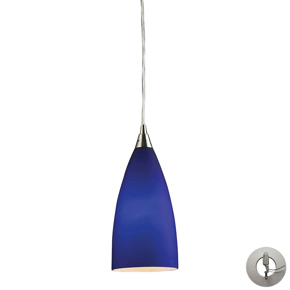 Elk Lighting-2581/1-LA-Vesta - 1 Light Mini Pendant in Transitional Style with Boho and Art Deco inspirations - 12 Inches tall and 5 inches wide Blue  Satin Nickel Finish with Standard Canopy