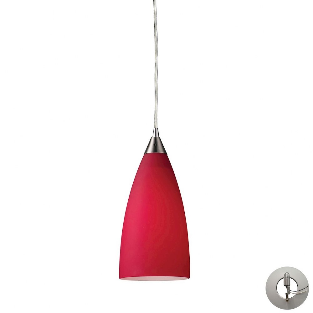 Elk Lighting-2583/1-LA-Vesta - 1 Light Mini Pendant in Transitional Style with Boho and Art Deco inspirations - 12 Inches tall and 5 inches wide Cardinal Red  Satin Nickel Finish with Standard Canopy