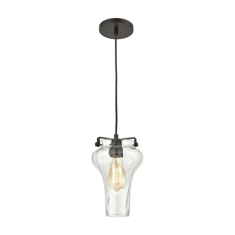 Elk Lighting-30080/1-Volus - 1 Light Mini Pendant in Transitional Style with Rustic and Country/Cottage inspirations - 11 Inches tall and 7 inches wide   Oil Rubbed Bronze Finish with Wavy Glass