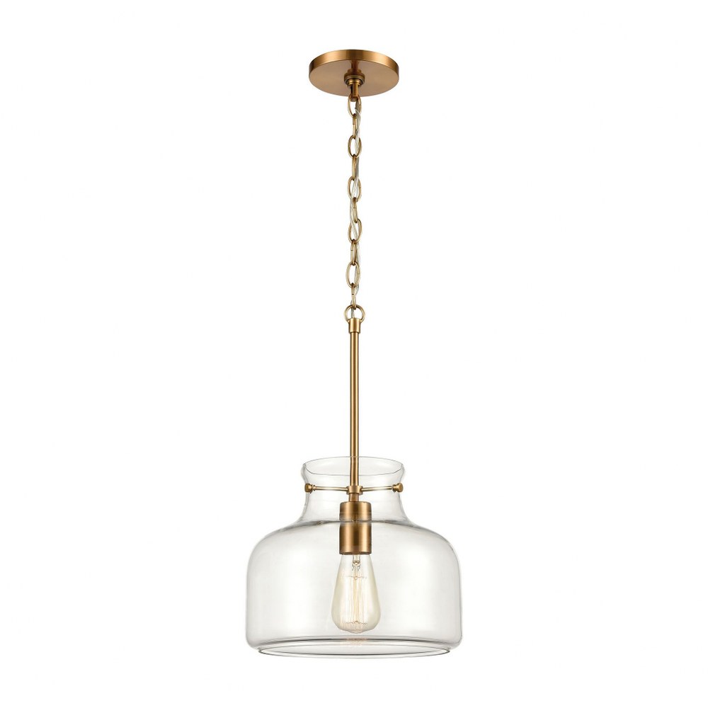 Elk Lighting-30110/1-Lola - 1 Light Pendant in Transitional Style with Vintage Charm and Urban/Industrial inspirations - 10 Inches tall and 11 inches wide   Satin Brass Finish with Clear Glass