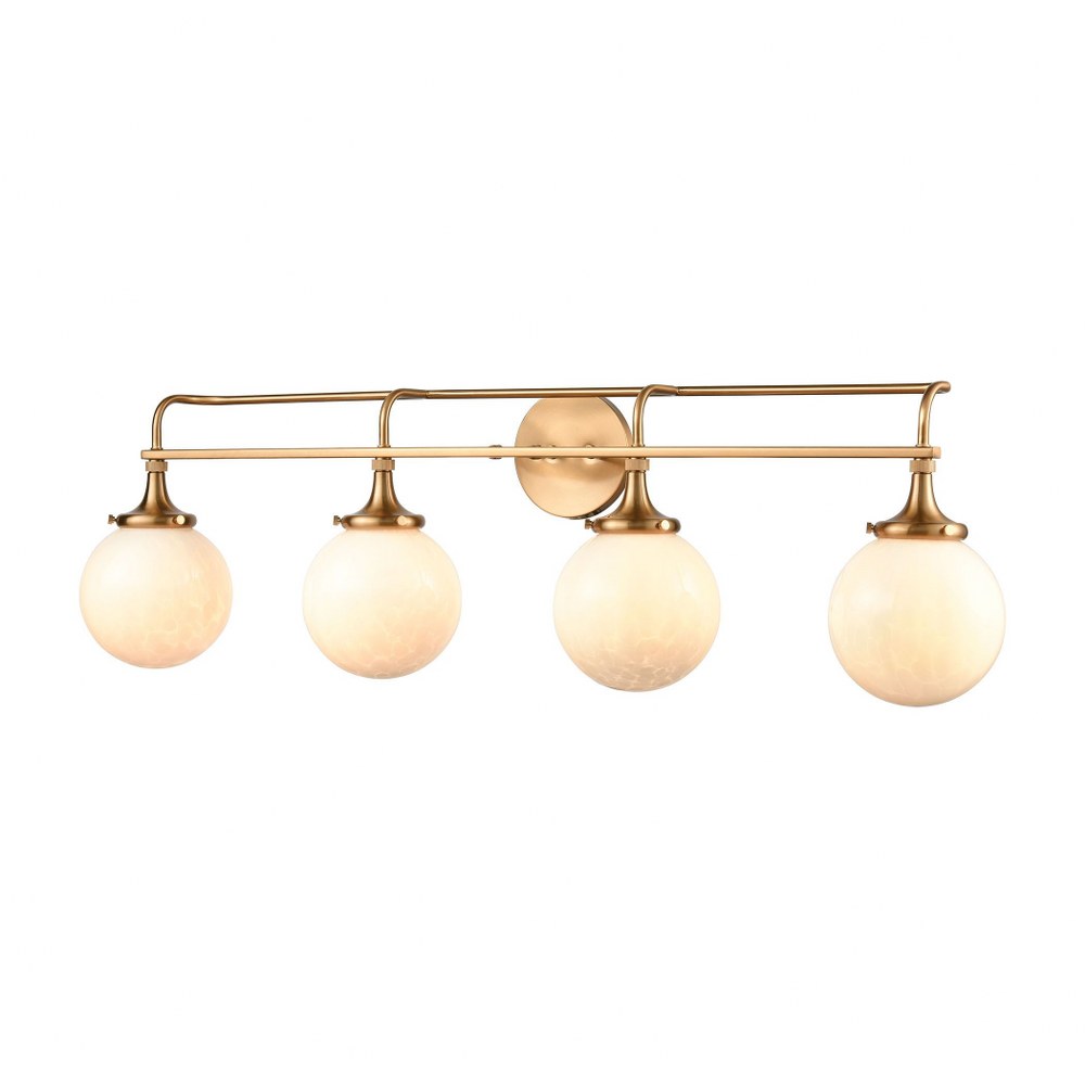 Elk Lighting-30144/4-Beverly Hills - 4 Light Bath Vanity in Transitional Style with Mid-Century and Retro inspirations - 11 Inches tall and 38 inches wide   Satin Brass Finish with White Glass