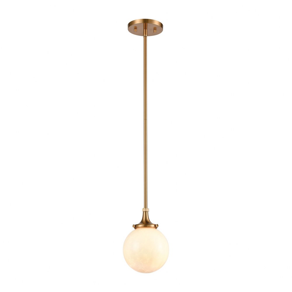 Elk Lighting-30145/1-Beverly Hills - 1 Light Mini Pendant in Transitional Style with Mid-Century and Retro inspirations - 8 Inches tall and 6 inches wide   Satin Brass Finish with White Glass