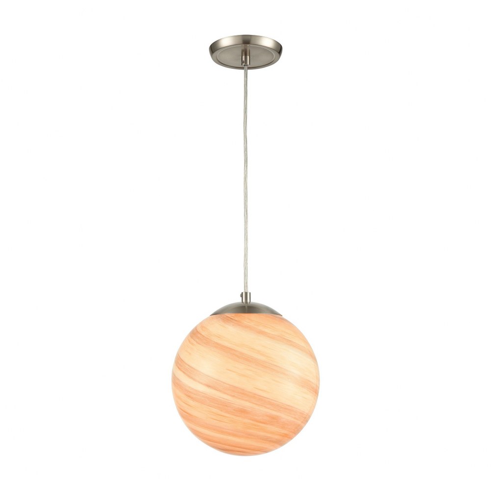 Elk Lighting-30190/1-Planetario - 1 Light Mini Pendant in Modern/Contemporary Style with Coastal/Beach and Scandinavian inspirations - 11 Inches tall and 10 inches wide   Satin Nickel Finish with Beig