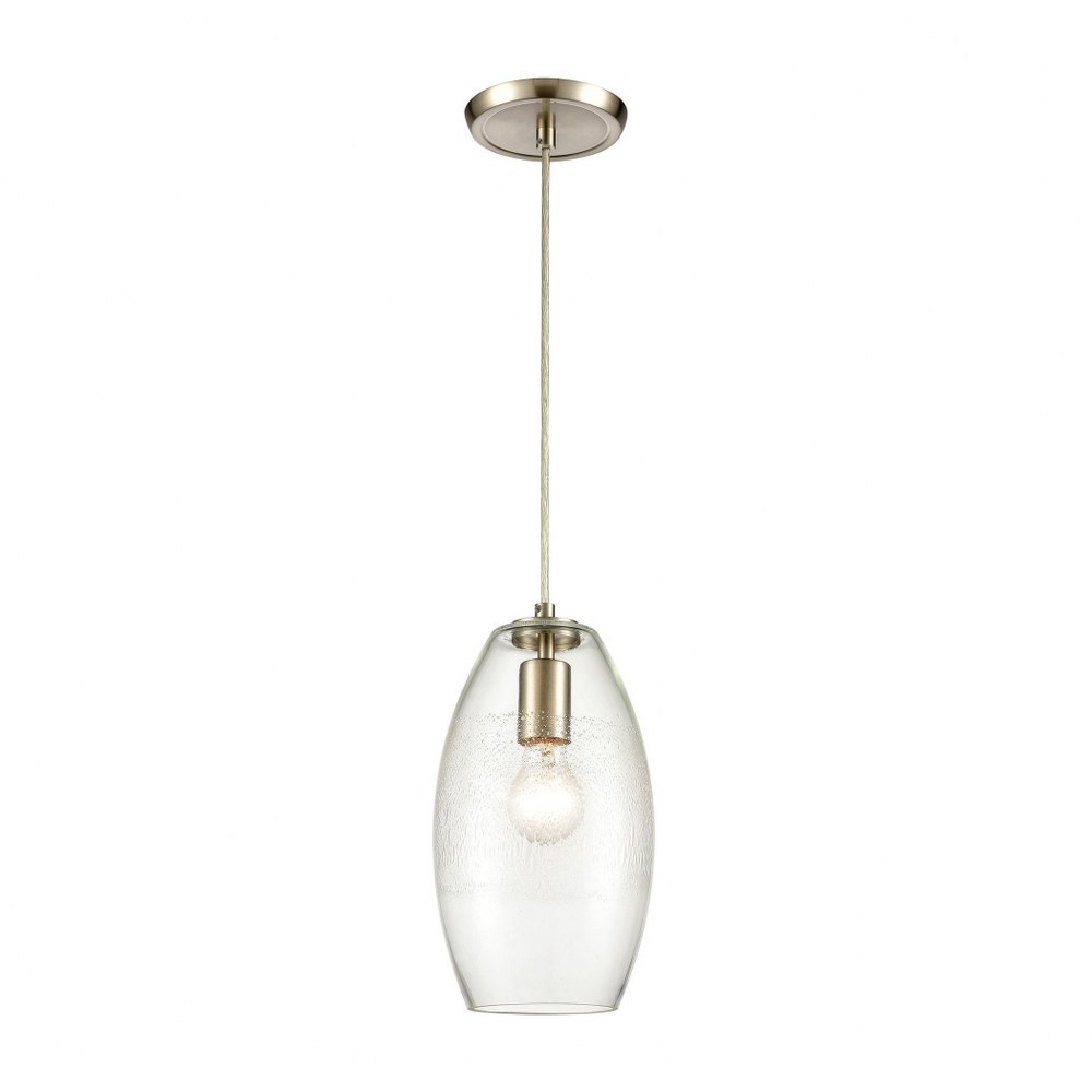 Elk Lighting-30200/1-Ebbtide - 1 Light Mini Pendant in Modern/Contemporary Style with Luxe/Glam and Coastal/Beach inspirations - 12 Inches tall and 6 inches wide 12 by 6  Satin Nickel Finish with Clea