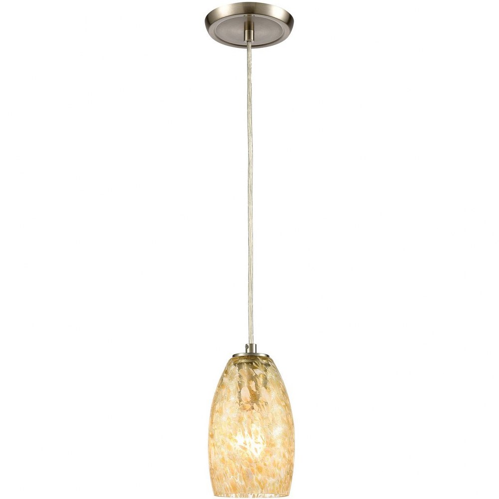 Elk Lighting-30220/1-Golden Pasture - 1 Light Mini Pendant in Modern Style with Nature-Inspired and Boho inspirations - 9 Inches tall and 5 inches wide   Satin Nickel Finish with Gold/Amber Glass