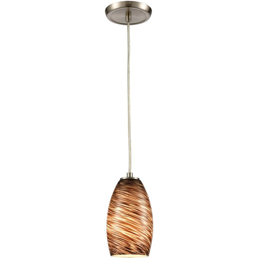 Elk Lighting-30230/1-Tornado - 1 Light Mini Pendant in Modern/Contemporary Style with Southwestern and Eclectic inspirations - 9 Inches tall and 5 inches wide   Satin Nickel Finish with Brown/Gold Gla