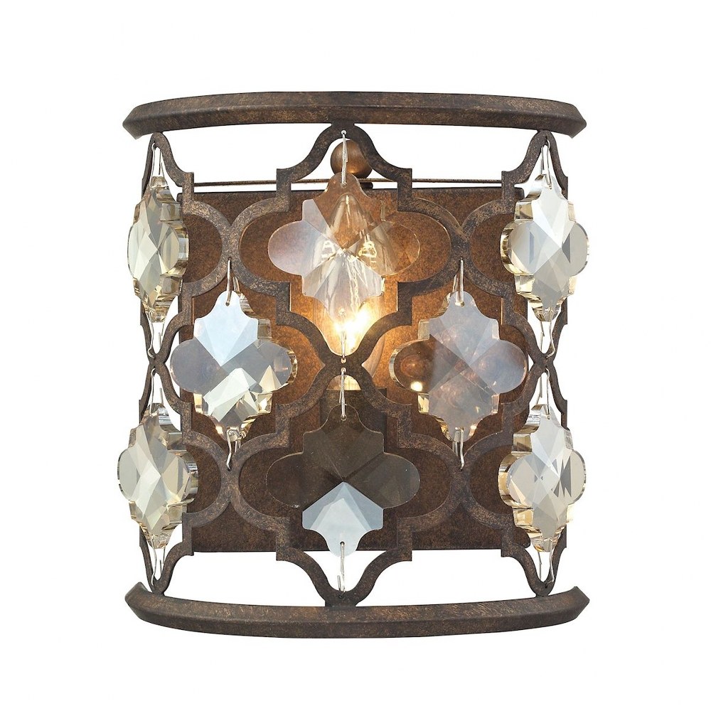 Elk Lighting-31095/1-Armand - 1 Light Wall Sconce in Traditional Style with Luxe/Glam and Victorian inspirations - 9 Inches tall and 8 inches wide   Weathered Bronze Finish with Metal Shade with Amber