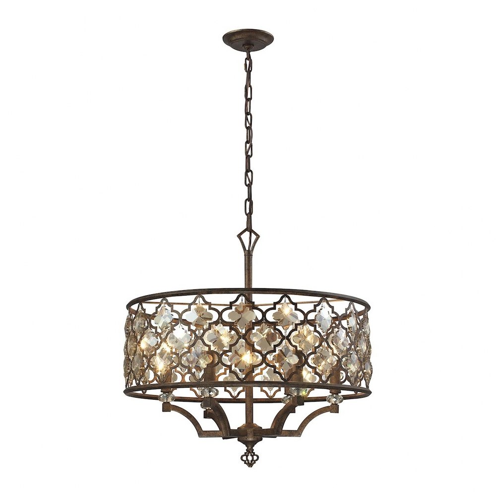 Elk Lighting-31097/6-Armand - 6 Light Chandelier in Traditional Style with Luxe/Glam and Victorian inspirations - 24 Inches tall and 24 inches wide   Weathered Bronze Finish with Metal Shade with Ambe