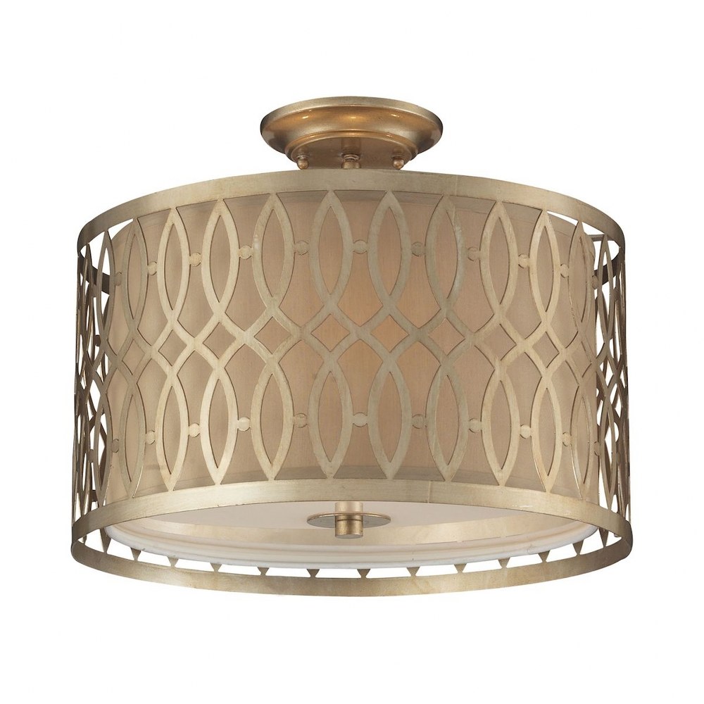 Elk Lighting-31122/3-Estonia - 3 Light Semi-Flush Mount in Transitional Style with Country/Cottage and Luxe/Glam inspirations - 13 Inches tall and 16 inches wide   Aged Silver Finish with Metal/Beige 