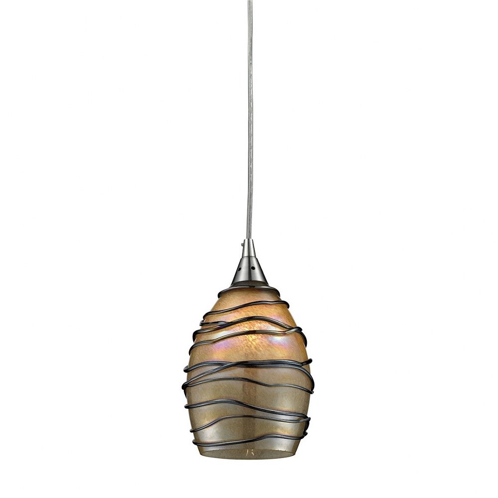 Elk Lighting-31142/1-Vines - 1 Light Pendant in Transitional Style with Coastal/Beach and Boho inspirations - 9 Inches tall and 5 inches wide Incandescent  Satin Nickel Finish with Standard Canopy