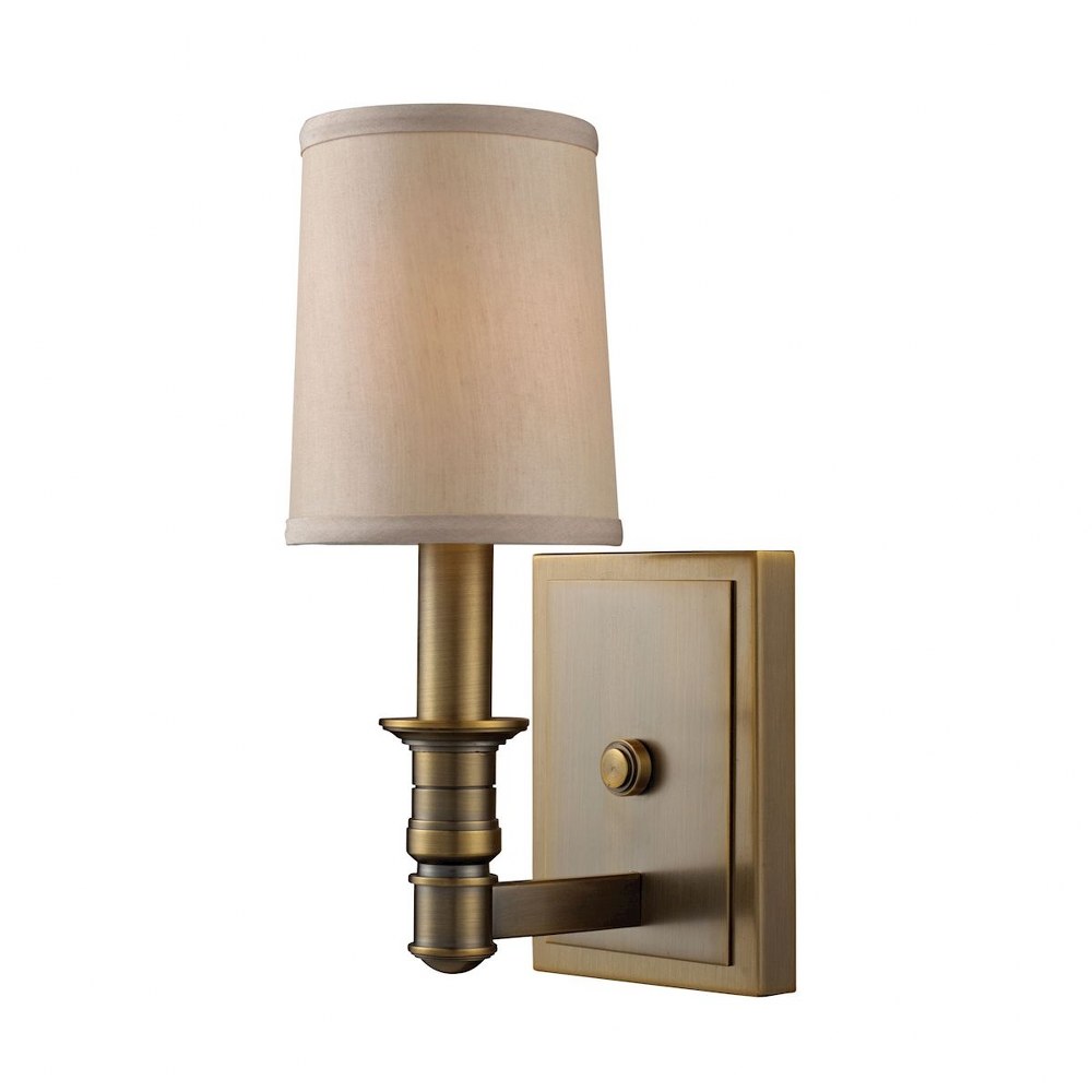 Elk Lighting-31260/1-Baxter - 1 Light Wall Sconce in Transitional Style with Art Deco and Country/Cottage inspirations - 11 Inches tall and 5 inches wide   Brushed Antique Brass Finish with Beige Fabr