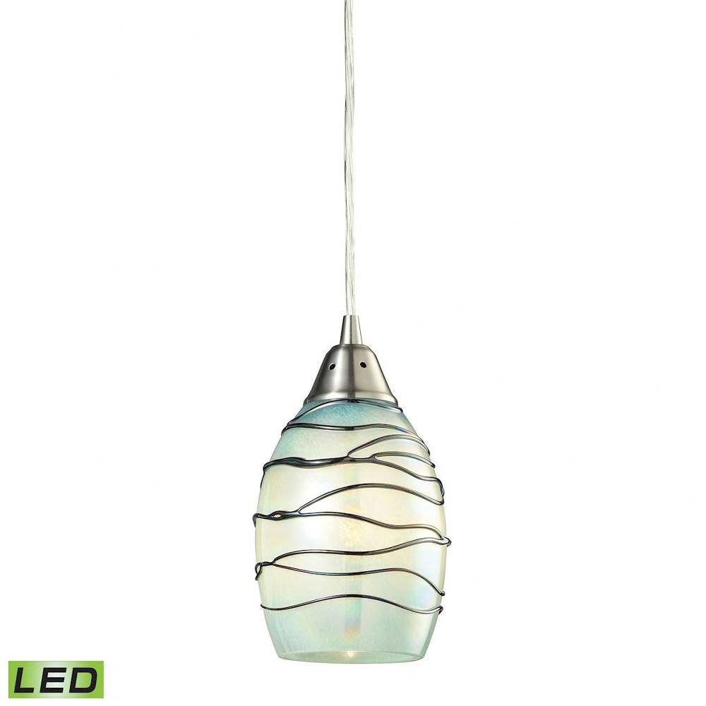 Elk Lighting-31348/1MN-LED-Vines - 9.5W 1 LED Mini Pendant in Transitional Style with Coastal/Beach and Nature/Organic inspirations - 8 Inches tall and 5 inches wide   Satin Nickel Finish with Mint/Vi