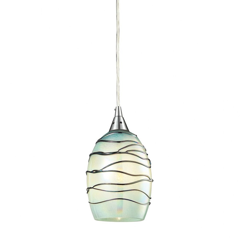 Elk Lighting-31348/1MN-Vines - 1 Light Mini Pendant in Transitional Style with Coastal/Beach and Nature/Organic inspirations - 8 Inches tall and 5 inches wide   Satin Nickel Finish with Vines On Mint 